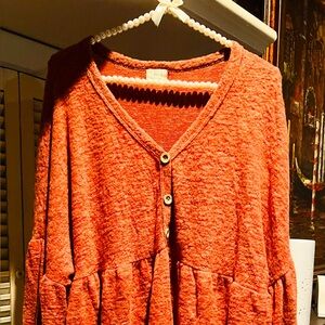 Cozy Orange faux  Button-Up Sweater blouse